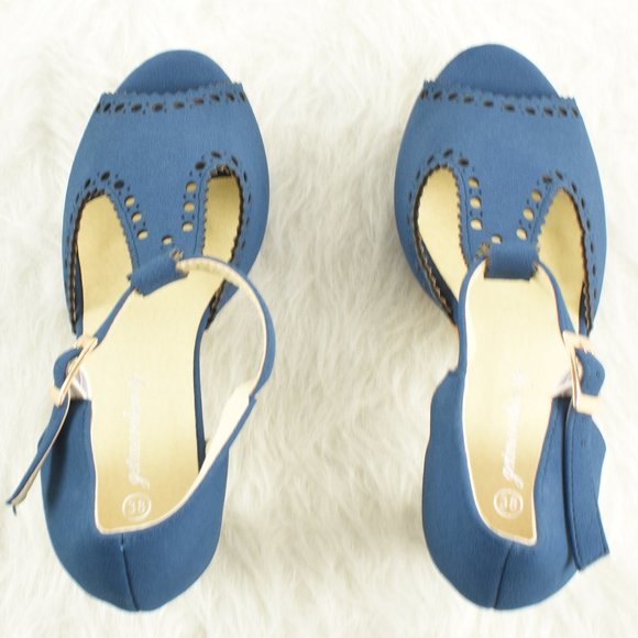 Get More Beauty Blue Open Toe Heels Size 38 - Picture 3 of 9
